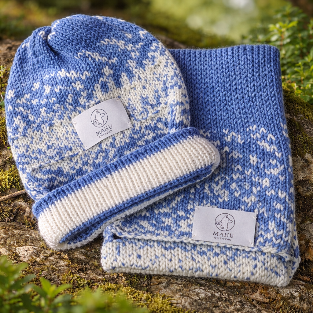 GHIACCIO Cappello e sciarpa neonato creati a mano MAHU Knitwear