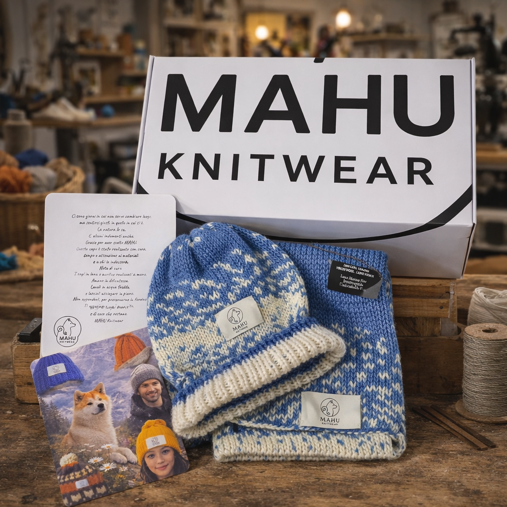 Cappello e sciarpa neonato creati a mano MAHU Knitwear